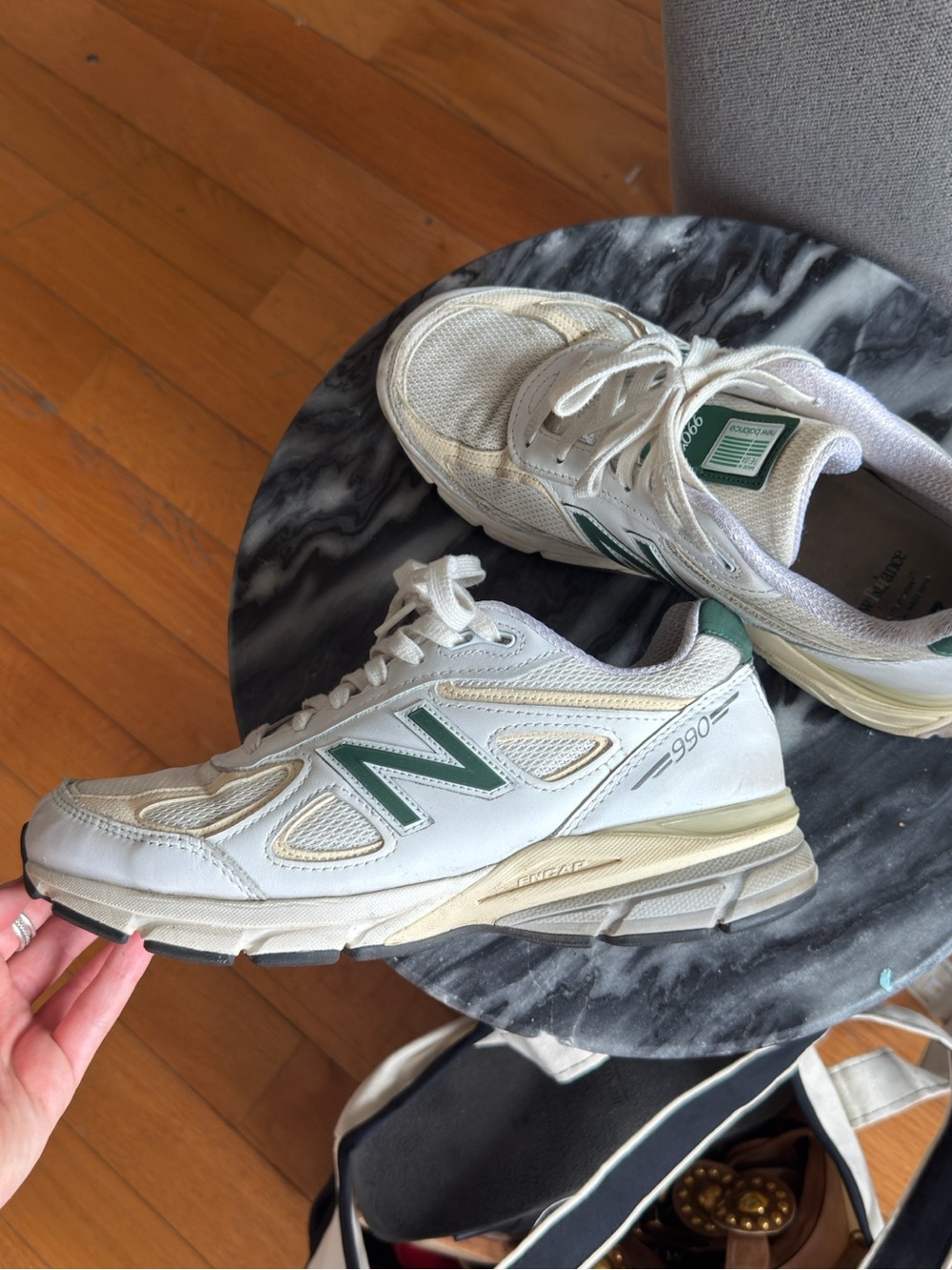 New Balance Women’s White Sneakers with Green Logo